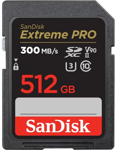 SanDisk Extreme PRO SDHC UHS-II Speicherkarte V90 512 GB (300 MB/s, 8K-, 4K- und Full-HD-Videoaufnahmen, RescuePRO Deluxe, stoßsicher, temperaturbeständig, wasserdicht und röntgensicher)
