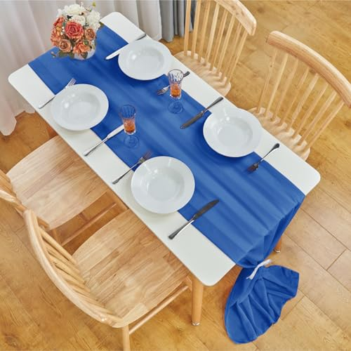 Tischläufer Chiffon, Bayseun Hochzeit Tischläufer, 70x300 cm, Waschbar Dekostoff Tisch Dekoration Party Geburtstag Valentinstag Babyparty Taufe Dekor (F - dunkelblau)