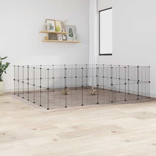 PRISSENT 52-TLG. Haustierkäfig mit Tür 35x35 cm Stahl Käfige für Haustiere Kaninchen Haus Groß Kaninchenkäfig Innen Kaninchenstall Käfig für Haustiere Kaninchenzaun Kaninchengehege Innen Schwarz