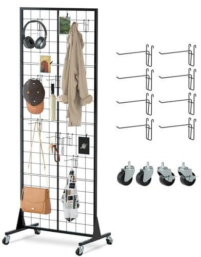 Urban Deco Gridwall Rack Panels with wheels – Wreath Display with Durable Grid Walls Panels - Metal Grids Standing Wire Rack - for Retail Art Fair Show (Black Finish)-1 Set