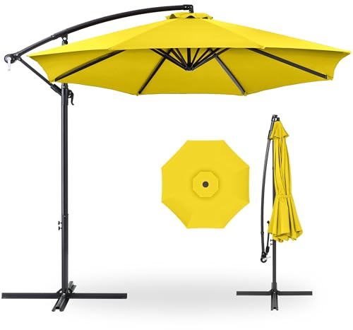 Best Choice Products 10ft Offset Cantilever Hanging Market Patio Umbrella, 8 Sturdy Ribs, Easy Adjustment - Yellow