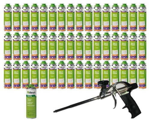 FM220 Bauschaum Montageschaum Pistolenschaum Multischaum Fensterschaum hohe Schalldämmung Wärmedämmung 500ml Kombisets (mit Reiniger AA290 + Schaumpistole Profi Teflon, 48x 500ml)