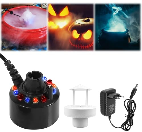 WIYETY Ultraschall Vernebler: 12 LED Nebelmaschine Ultraschall Maker Wassernebler Fogger mit Abnehmbarem Spritzschutz, Nebelmaschine Innen oder Außenbrunnen, Halloween Pumpkin und Hexentopf