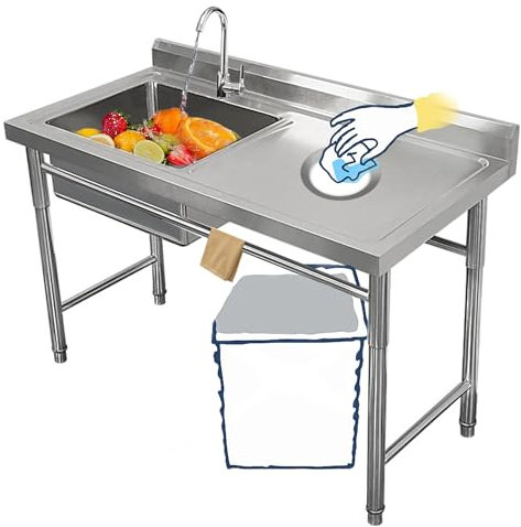 Outdoor Spüle Spültisch Ausgussbecken Edelstahl Mobiles Waschbecken Küche Gastro 1 Becken Freistehendes Küchenspüle Camping Spülbecken Edelstahltisch mit Armatur für Außen Garage Garten Werkstatt(80x5