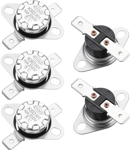 QUARKZMAN 5 Stück KSD301 Thermoschalter 5°C Normalerweise Öffner 250V 10A Thermostat Snap-Disc Temperaturschalter für Mikrowellen, Backöfen, Kaffeemaschinen, Bakelit-Material