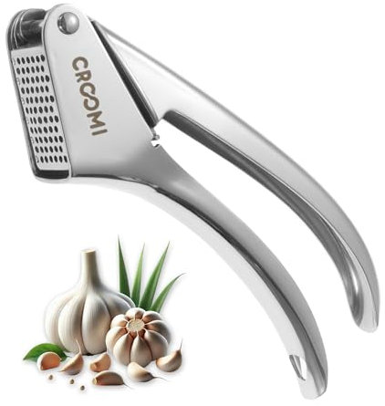 Croomi Garlic Press Stainless Steel - Premium Professional Mincer Tool - Rust Proof & Dishwasher Safe - Garlic Presser & Masher - Ginger Crusher with Soft Ergonomic Handle - Easy to Squeeze & Clean