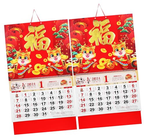 HONMEET 2stücke Traditioneller Chinesischer Wandkalender Hochwertiger Papierkalender Mit Goldveredelung Für Zuhause Und Büro Monatsübersicht Für Bessere Planung