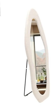 SensaHome Gepolsterter Standspiegel in Form – Ganzkörperspiegel Wildledersamt – 60 x 160 – Teddyweiß