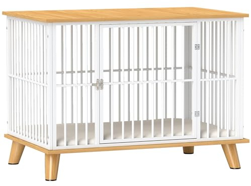 PawHut Hundekäfig Möbel mit Tür Kissen Stahl Hundebox für Zuhause Indoor Hundehütte für mittelgroße Hunde unter 15 kg Hundehaus 86x60x70 cm Eiche