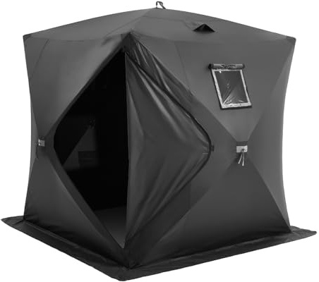 VEVOR Tenda da Pesca sul Ghiaccio 1,8 x 1,8 x 2 m Rifugio Portatile per Pesca sul Ghiaccio per 3-4 Persone, Tessuto Oxford 300D Impermeabile, con Ancore, Corde, Borsa da Trasporto, per Pesca Invernale