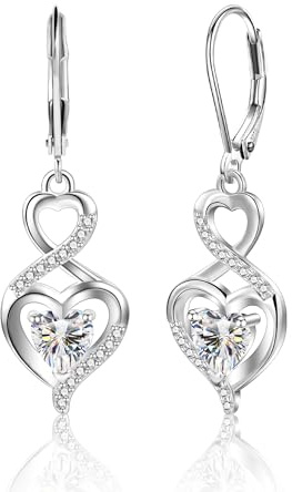 ALEXCRAFT Pendientes Colgantes Mujer Plata 925 Con Circonitas - Minimalista Brillantes Piedras Corazón