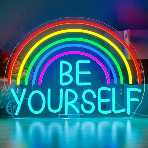 Horseneon Regenbogen Neon schild Be Yourself Neonlicht Schriftzug Bunte Leuchtreklamen für die Wand USB Dimmer Neon Sign Buntes Led Schild für Schlafzimmer Wohnzimmer Kinderzimmer