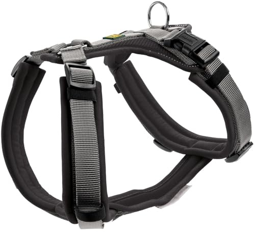 Hunter Hundegeschirr Maldon UP, Farbe: schwarz/grau, weich gepolstert & komfortabel, stark reflektierend durch 3M Scotchlite, 4-Fach verstellbar, mit gepolstertem Griff (ab S-M), Größe: XS