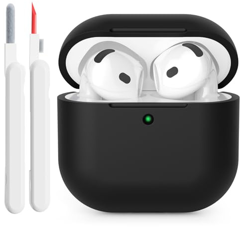 KOKOKA Silikonhülle Kompatibel mit AirPods 4 2024 Hülle Case, Front-LED Sichtbar, Stoßfeste Weiches Silikon Schutzhülle Case für AirPods 4. Generation mit Reinigungsset, Schwarz