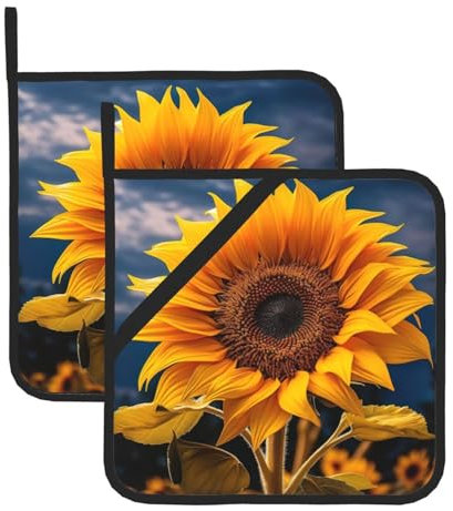 Bellissimo set di 2 presine con stampa di girasole, per cucina, donne, uomini, cucina, barbecue, forno a microonde