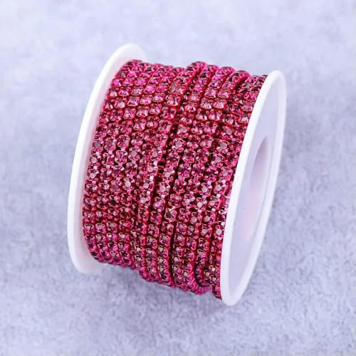 Kristall-Strassbesatz, 9,1 m, Steinbecherkette, Gold-Diamant-Strass, dekorative Applikation, Kristallbesatz für Kleider, Fuchsia, SS8, 9,1 m