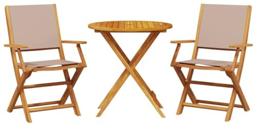 Eleganz 3-TLG. Bistro-Set aus Akazien-Massivholz, mit Öl behandelt - Langlebiges Gartenmöbel für Terrasse & Balkon - Taupe Stoff & Massivholz