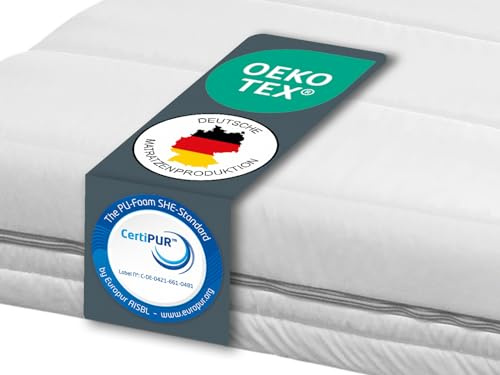 PURAMED Kaltschaummatratze - 90x200 cm - Höhe 14 cm - Härtegrad H2 & H3 - ergonomische 7-Zonen Matratze waschbarer Mikrofaser-Bezug - Oeko-TEX® & CertiPUR Zertifiziert