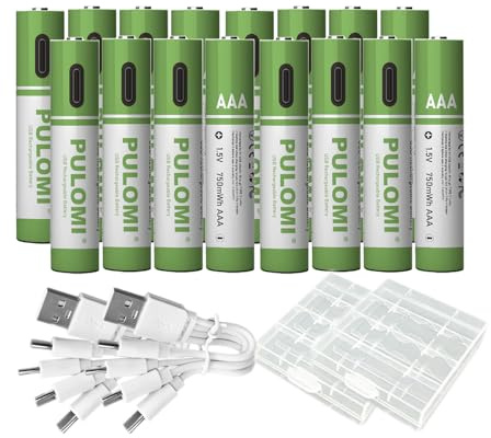 16 batterie AAA USB Type-C AAA agli ioni di litio ricaricabili, ad alta capacità, 1,5 V, 500 mAh, 750 mWh ricaricabili, con cavo di ricarica