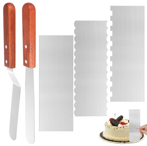 Pack of 5 Cake Spatulas, 6 Inch Angled Palette, Cake Spatula for Smoothing, Stainless Steel for Pies, Cake Knife with Spatula for Spreading Cream, Cake Baking
