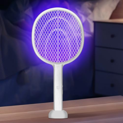 Mateju Elektrische Fliegenklatsche USB C, Elektrische Fliegenklatsche Extra Stark Aufladbar USB Fliegenfänger Insektenfalle, für Indoor Outdoor Küche Gärten (Weiß)