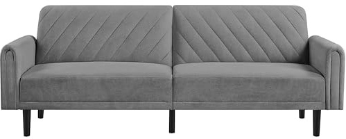 Yaheetech Click-clack 3-Seater Sofa Reclining Daybed Modern Fabric Futon Convertible Couch with Large Side Pockets for Living Room/Bedroom/Apartment Dark Grey