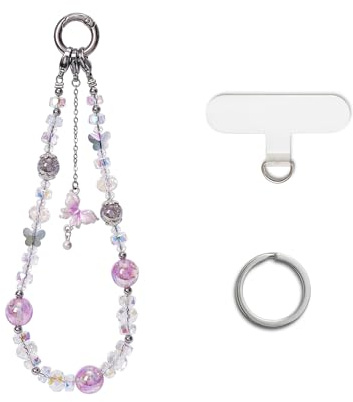 CHUQING Chaîne de téléphone portable Perles Courte Dragonne Porte clés Universel Papillon Téléphone Bracelet Dragonne de téléphone portable pour poignet Violet