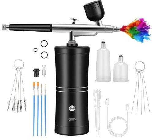 GOEDCH Set AirBrush con compressore: pistola aerografo manuale multifunzionale, aerografo portatile ricaricabile per trucco, decorazione delle unghie, decorazione di torte, modellazione di tatuaggi e
