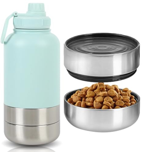 MIUUIPI Borraccia per Cani da Viaggio, 950 ml, Isolata, Acciaio Inox, con Ciotola e Ciotola per Acqua, Bottiglia Termica Portatile per Cani, Per Viaggi e Attività all'aperto