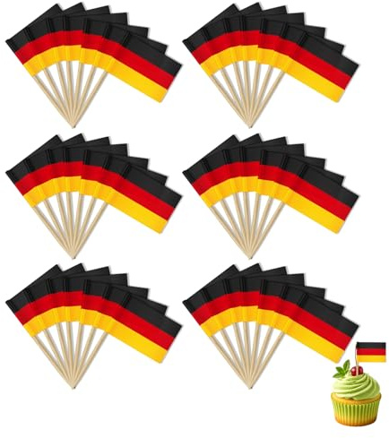 Lyramis 100 Pièces Drapeau Allemand,25x35cm Cure-dent Drapeaux Petit mât Drapeau Allemand,pour drapau pic Aperitif Bois Drapeaux Papier Cure Dents Deco National Day Decoration