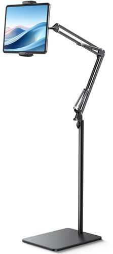 Lamicall Tablet Floor Stand, Tablet Holder - [59” Height Adjustable] Metal Flexible Arm iPad Stand, 5lb Heavy Duty Base Bed Mount for iPad Pro 12.9, 11, 10.5, 9.7, Air, mini 7 6 5 4, 4.7”-13” Devices