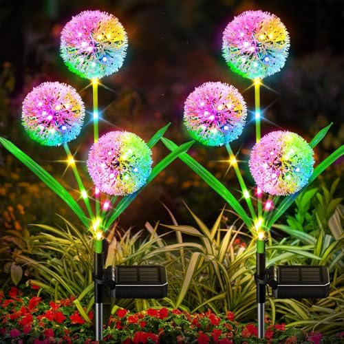 A DECORE LUMI DI GARDENI SOLARO da 4 pacchetti: luci da esterno aggiornate - luce colorata di fiori di tarassaco - luci solari luminose con 36 LED per donne regali per la festa del cortile per le