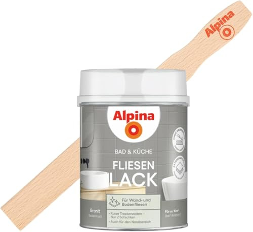 Alpina Bad & Küche Fliesen-Lack 2 Komponenten Seidenmatt 0,75 Liter mit gratis Rührholz – Granit – robuste Fliesenbeschichtung mit seidenmattem Finish – 0,75 Liter