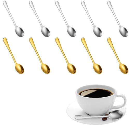10 Stück Espressolöffel Mini (Gold und Silber), Espresso Löffel Klein, 7,5 cm Kleine Löffel Für Gewürze, Salz, Honig, Ideal Für Espresso, Küche Und Reisen
