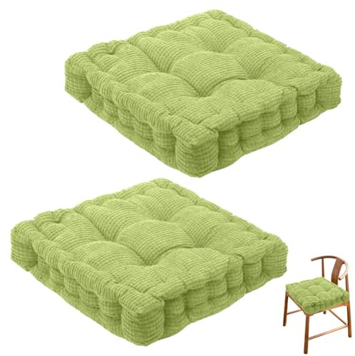 Uppsättning av 2 stolkuddar, sittdyna 40 x 40 cm för inomhus och utomhus, tjocka golvkuddar, stolsittdynor passar för hem, trädgård, kontor och bilsäten sittupphöjning (grön)