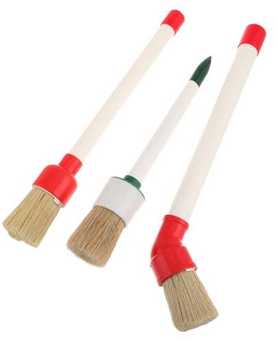 NUOBESTY 3Pcs Tire Brush Set with Round and Angled Red and for Tire Paste Application, Car and Motorcycle Wheel Cleaner Brushes for Detailing and Maintenance