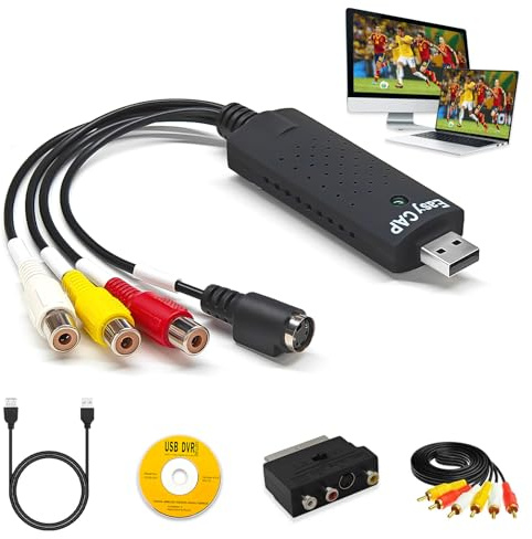 HASHUQI Convertisseur VHS vers Numérique, RCA vers USB 2.0 Carte de Capture Vidéo, Convertir VHS / hi8 / VCR/TV, etc. en DVD / MP4 / WMV, etc.