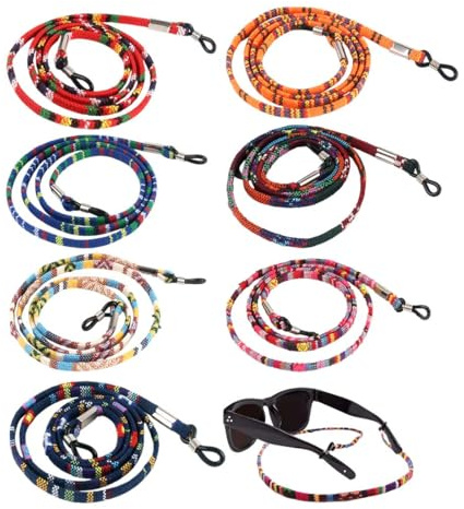 LEPZUR Set di 7 Cordini Regolabili per Occhiali, Catene per Occhiali da Sport e Vista, Ciondoli per Occhiali da Sole, con Anello Antiscivolo, Design Unisex, Colori Multicolor