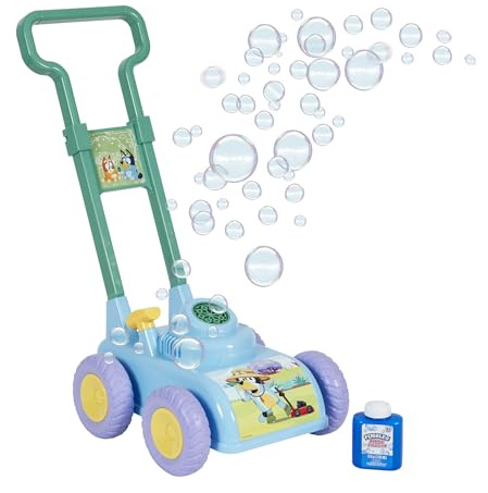 BLUEY Bubble Lawn Mower for Toddlers, Bubble Blowing Machine with Sound for Indoor and Outdoor Gardening Toy, Plays Bluey Music, Birthday, Party Favor for Preschool Girls and Boys