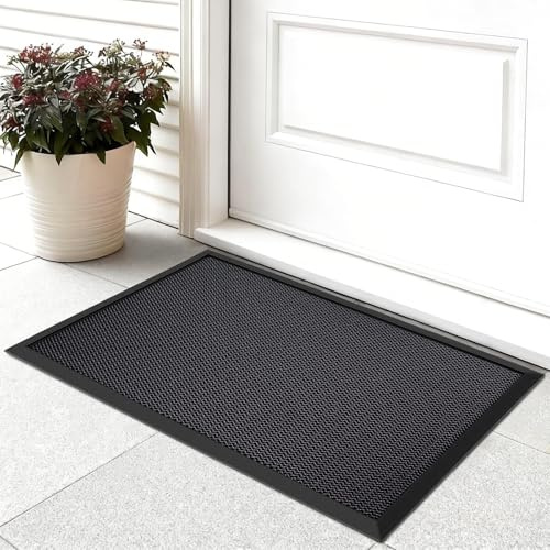 Euqvunn 3D Mesh Tappeto da Esterno, 45 × 75 cm Zerbino da Esterno Antipioggia a Profilo Ribassato, Tappeto Fuori Porta Antiscivolo Facile da Pulire, per Portico Coperto, Ingresso, Patio(nero)