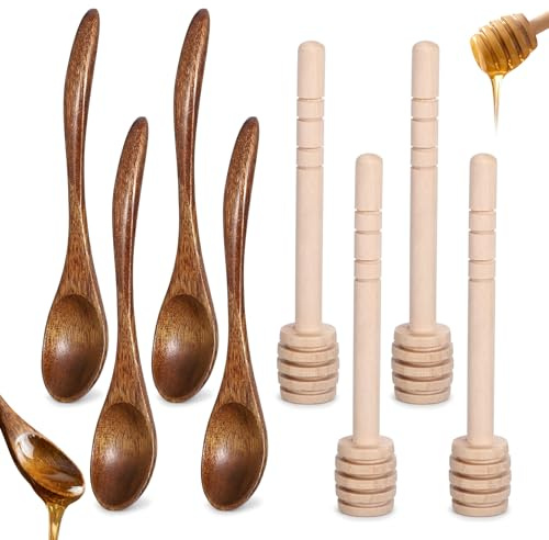 JJUNW 6 Pcs Honey Spoons Wooden, Honey Sticks Dipper Wooden Honeys Spoon, Honeys Drizzler Stick Easy to Clean for Stirring Tea Coffee and Wedding