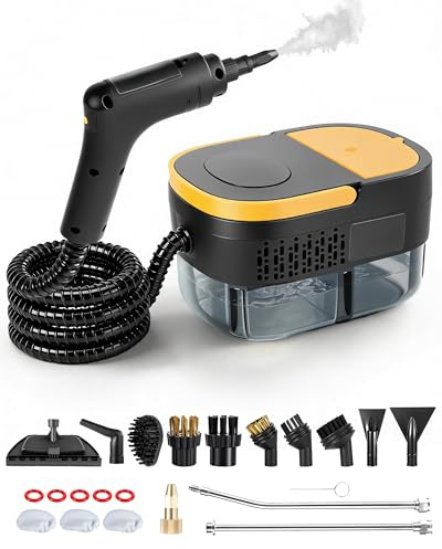 Handheld Steam Cleaner, 1500W 3.5Bar High Pressure, 3-Level Steam Control, 15s Fast Heat, 1.1L Tank, Portable Steamer for Kitchen, Bathroom, Grout, Windows, Upholstery with Multi Attachments