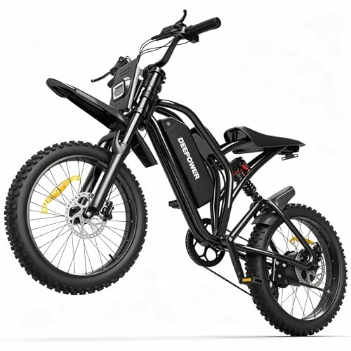 DEEPOWER S21 Vélo Électrique, Batterie 48V 25Ah, Autonomie 120 KM, Pneus Larges, Suspension Complète, Freins Hydrauliques, 7 Vitesses, Vélo Électrique Tout-Terrain