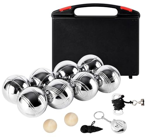 Truevaste Boule Set mit 8 Metall Kugeln, Boccia/Petanque Outdoor Spiel mit Aufbewahrungsbox, Gartenspiel für Erwachsene, Papa & Familie, Ideal für Camping & Strand