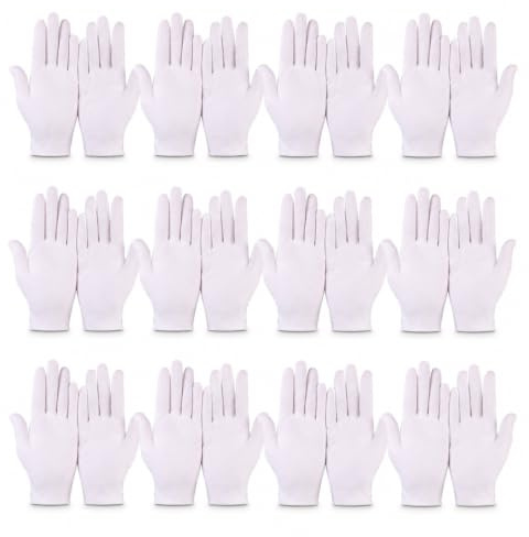 12 Paia Guanti in Cotone Bianco, Guanti in Tessuto Morbido, Lavabili e Traspiranti per Cura della Pelle, Lavoro e Notte, per Mani Secche Idratanti Cosmetici Eczema, Mani Spa