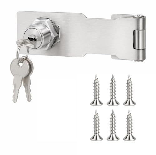 Serratura con chiave 4 pollici argento con viti | Piastra in acciaio inox e corpo in lega di zinco con chiusura girevole a 90 gradi per armadio cassetto e porta