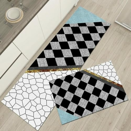 Alfombra Cocina 50X80Cm Azul Negro Alfombra Vinilica Cocina Cuero,Modernas Lavable Antideslizante Anti Fatiga para Pasillo, Comedor,Hogar Alfombrilla Cocina