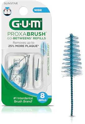 GUM Proxabrush Go-Betweens Refills - Wide - Compatible with GUM Permanent Handle - Reusable Interdental Brushes - Soft Bristled Dental Picks, 8 Count