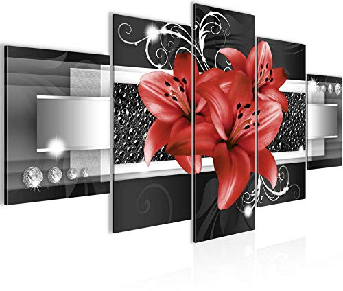 Runa Art Cuadros Flores Lirios 5 Piezas Lienzo no Tejido Decoracion Sala Abstracto Rojo 008652c