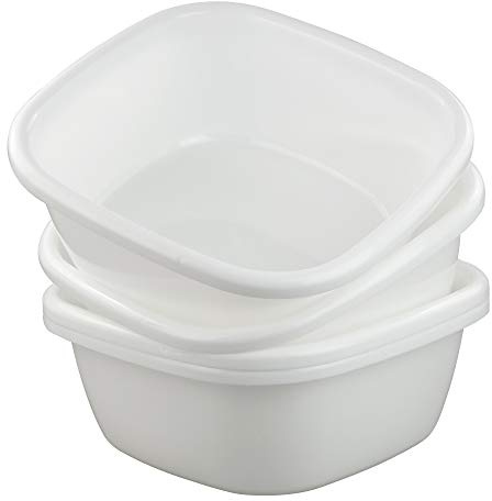 Yarebest 4-Pack White Square Plastic Washing up Bowl, Washing up Sink Basin | High Quality Plastic, BPA Free, Small Wash Basin Bowl for Washing Dishes, Washing Face, Washing Feet